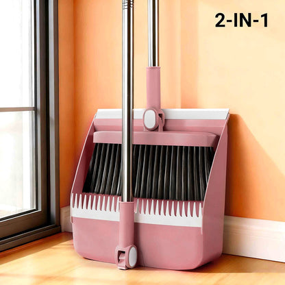 Broom and Dustpan Set with Long Handle - 2-in-1 3-in-1 4-in-1 Foldable Broom Dustpan Combo with Floor Brush for Home Office Dorm Room