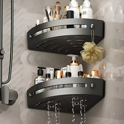 Corner Shower Shelf 2-Layer Nail-Free Bathroom Caddy, No Drill Plastic Shampoo Holder & Organizer for Shower