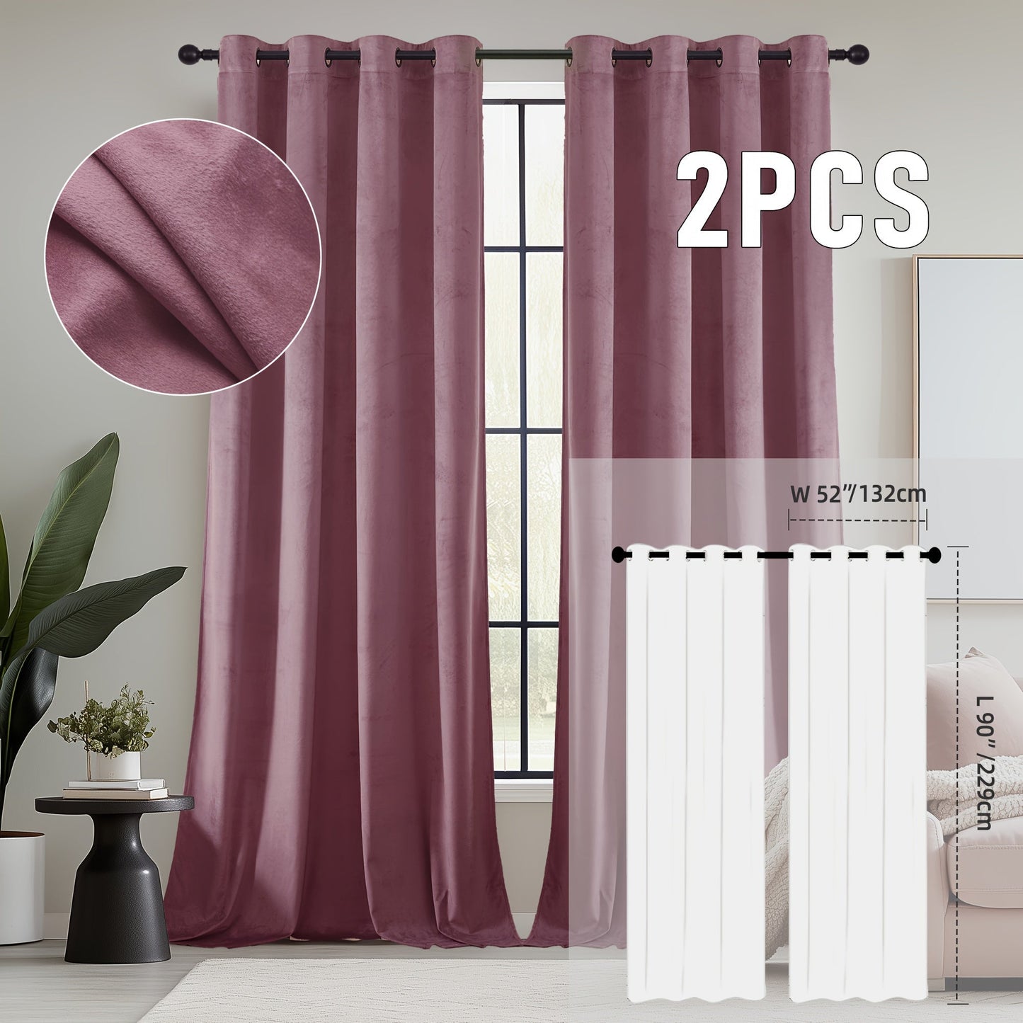 Velvet Room Darkening Curtains 2 Panels, Grommet Top Thermal Insulated Soundproof Blackout Curtains for Living Room Bedroom
