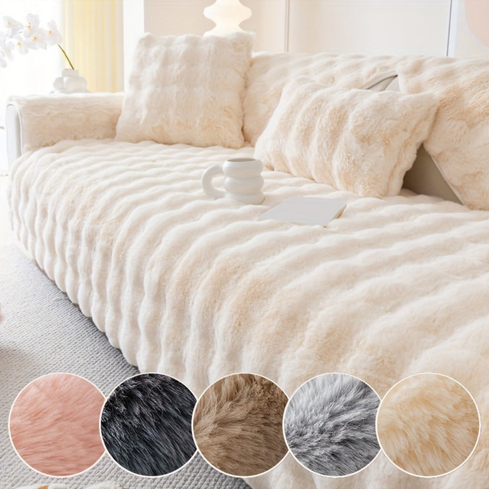 Sofa Cover Thick Faux Rabbit Plush Panels with Backing Detail for Seat, Armrest, Backrest or Pillowcase
