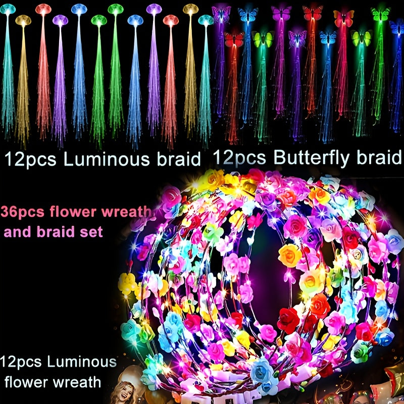 Light Up Flower Crown Headbands 36 Pack Bulk LED Fiber Optic Floral Tiara Glow Party Favors for Women Girls