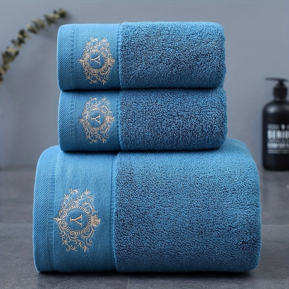 Embroidered Cotton Towel Set 3-Piece – 400g/㎡ Soft Absorbent Lint-Free Bath Towel Hand Towel Set for Home Spa Salon
