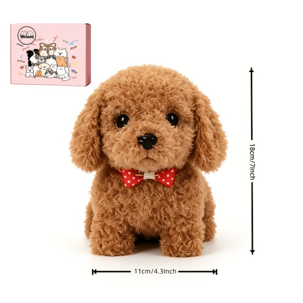 Electronic Plush Puppy Toy in Teddy Brown with Walking, Barking, Hip-Twist and Tail-Wagging Movements