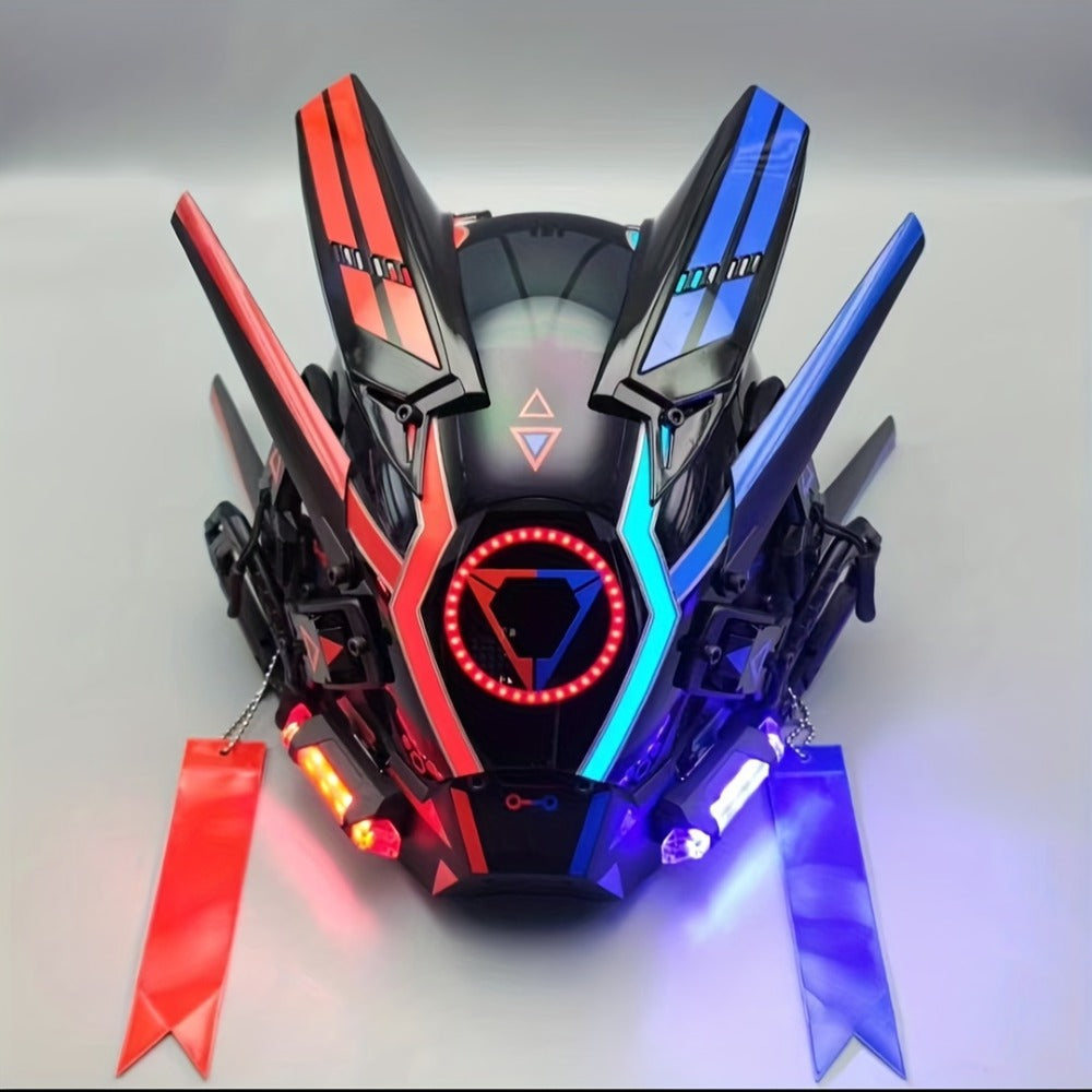 LED Mechanical Costume Mask with 10.23-Inch Height and Yellow, Green, White, Red or Blue Light Options