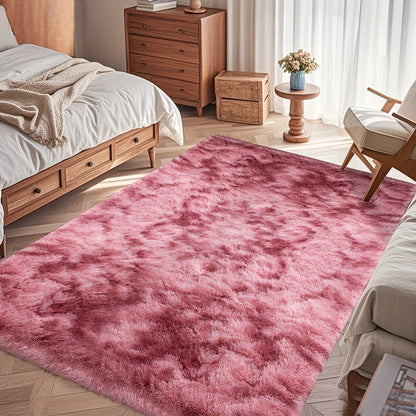Area Rug Fluffy Faux-Fur Shag in Solid, Tie-Dye and Ombre Colors with Six available Room Sizes