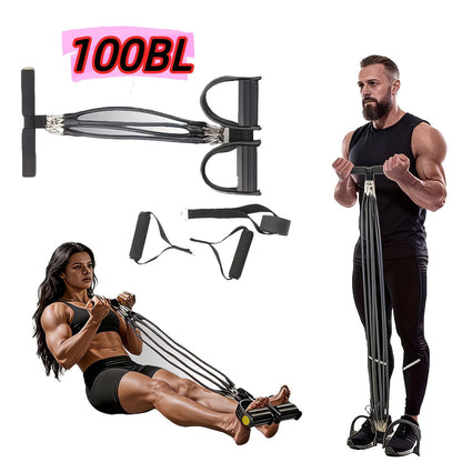 Black Foot-Pedal Resistance Band Puller with Handles and 2-, 4- or 6-Tube Options Labeled 50BL to 150BL