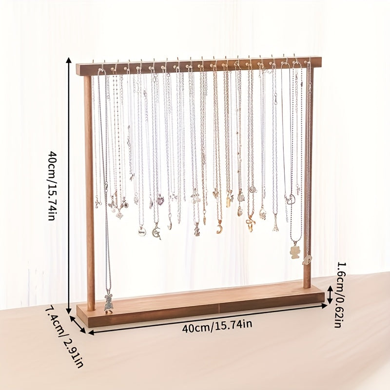 Jewelry Display Stand, 24/36 Hook Necklace Holder Organizer, Rustic Wood Tabletop Jewelry Tower, Tool-Free Assembly