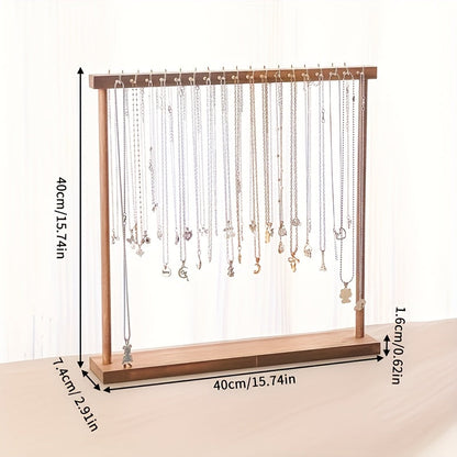 Jewelry Display Stand, 24/36 Hook Necklace Holder Organizer, Rustic Wood Tabletop Jewelry Tower, Tool-Free Assembly
