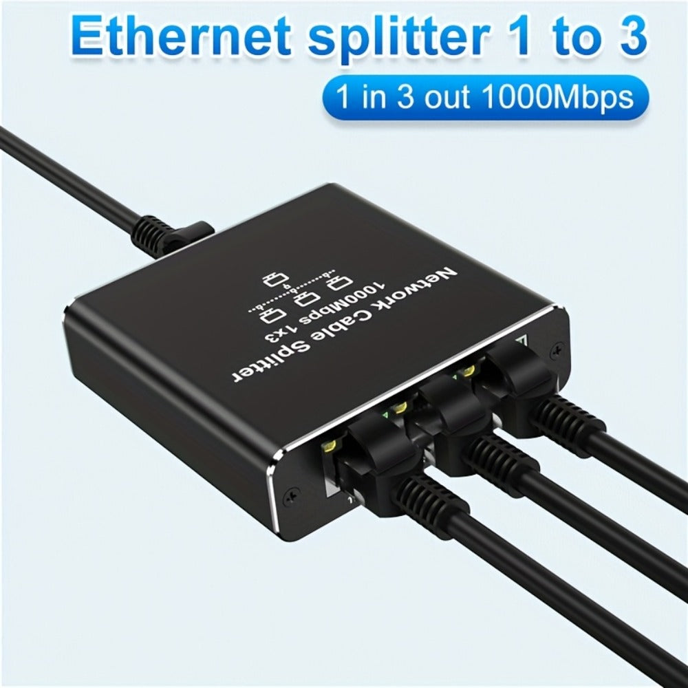 Gigabit Ethernet Splitter 1 to 3, 1000Mbps PoE Network Splitter, 1 In 3 Out RJ45 Adapter for PC, Laptop