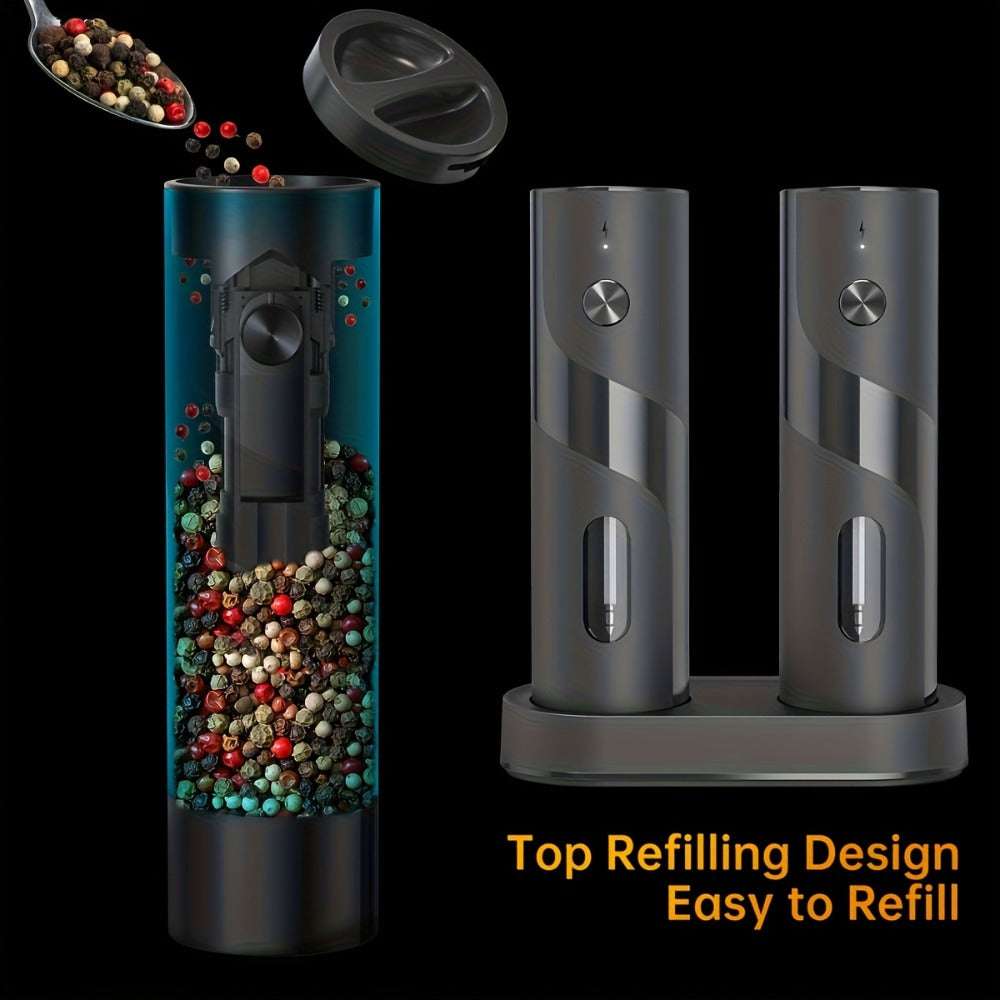 Electric Salt and Pepper Grinder Set with LED Light, Rechargeable Salt Pepper Mill, Adjustable Coarseness 3.72oz Large
