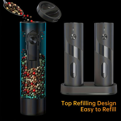 Electric Salt and Pepper Grinder Set with LED Light, Rechargeable Salt Pepper Mill, Adjustable Coarseness 3.72oz Large