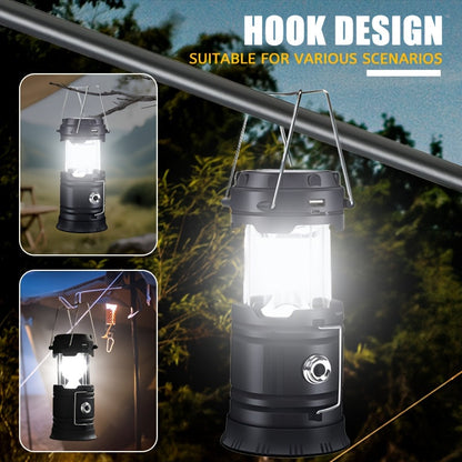 Retro Camping Lantern Four-Piece Set with USB Charging, Collapsible Body, Hanging Handles and Black Finish