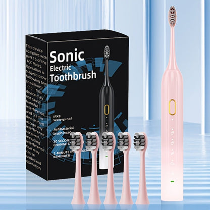 Sonic Electric Toothbrush IPX8 Waterproof USB Rechargeable with 5 Replacement Brush Heads, Smart Timer, Metal Shaft