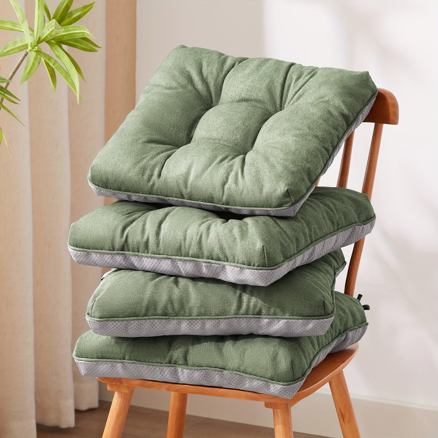 Memory Foam Chair Cushions Set of 4 – Kitchen Chair Pads with Non-Slip Backing & Ties, 500GSM Thick Seat Cushions for Dining Chairs Indoor