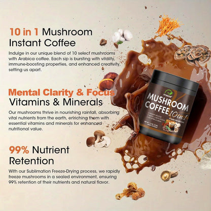 Mushroom Coffee Blend Powder 210g, Instant Coffee with Lion's Mane, Reishi, Cordyceps, Chaga & Chanterelle