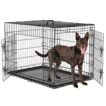 36-Inch Folding Wire Dog Crate with Two Door Accesses, Divider Panel, Removable Tray and Top Handle