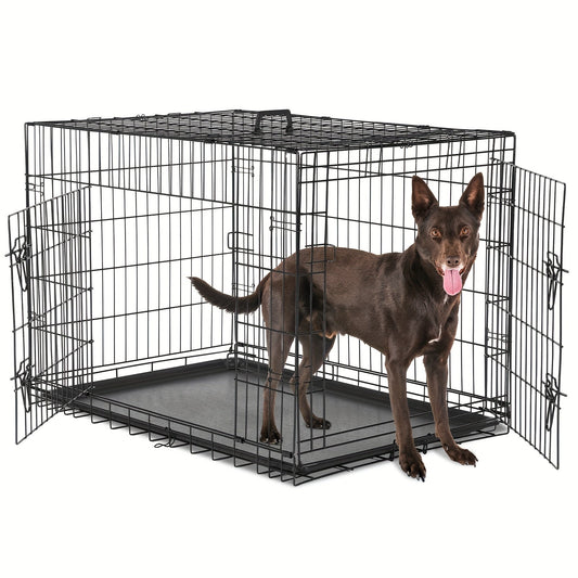 36-Inch Folding Wire Dog Crate with Two Door Accesses, Divider Panel, Removable Tray and Top Handle
