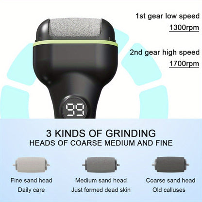 Foot Callus Remover Electric Rechargeable 3 Interchangeable Grinding Heads LCD Display Portable Electronic