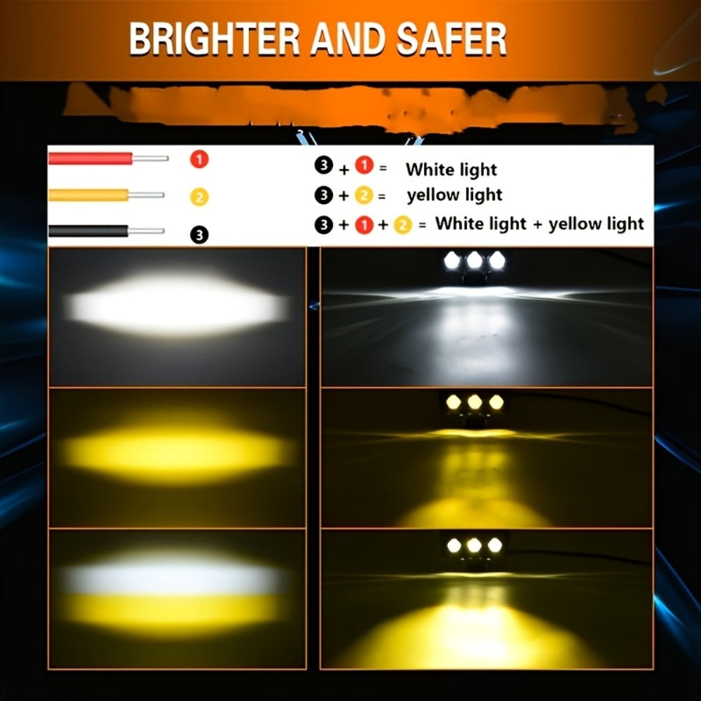 Motorcycle LED Lights 2 Pack with Switch – Dual Color White & Amber High Low Beam Auxiliary Driving Lights for Motorcycle Truck ATV UTV SUV