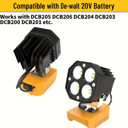 Four-Leaf Clover LED Work Light Compatible with DeWalt 20V Battery, Portable Cordless Job Site Lamp with Built-In Switch for Workshop