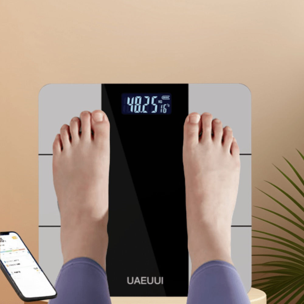 Gray Digital Bathroom Scale with Eight Metallic Electrode Panels and Top Display, Single Style