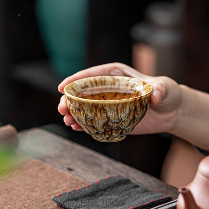 Jianzhan Ceramic Tea Cups Set of 5, Handmade Kiln-Changed Glazed Kung Fu Teacups, Traditional Chinese Porcelain