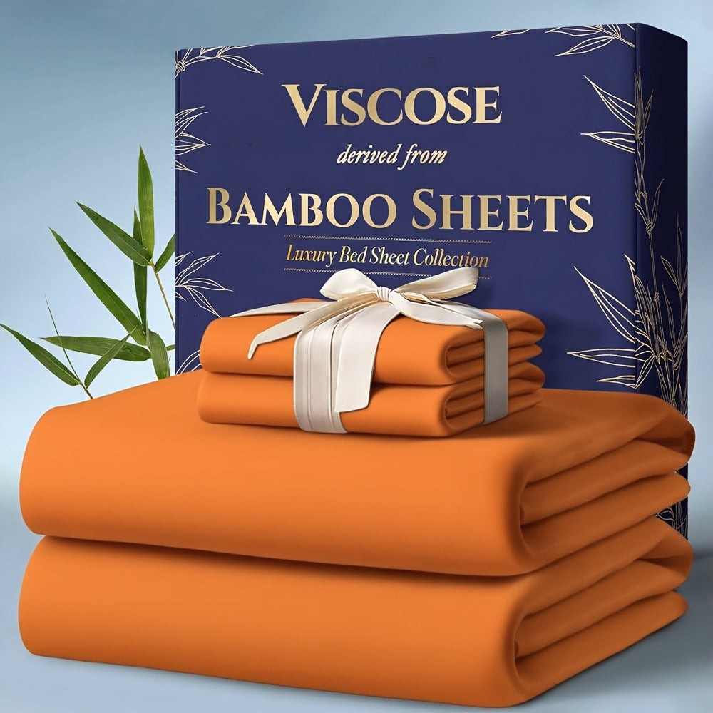 Bed Sheet Set Bamboo-Derived Fabric with Four Bed Sizes, specified Sheet Dimensions and Thirteen Colors