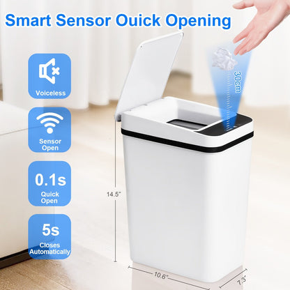 Motion Sensor Trash Can 2-Pack, 2.8 Gallon Touchless Slim Garbage Can with Auto Lid for an Everyday Personal Care Routine