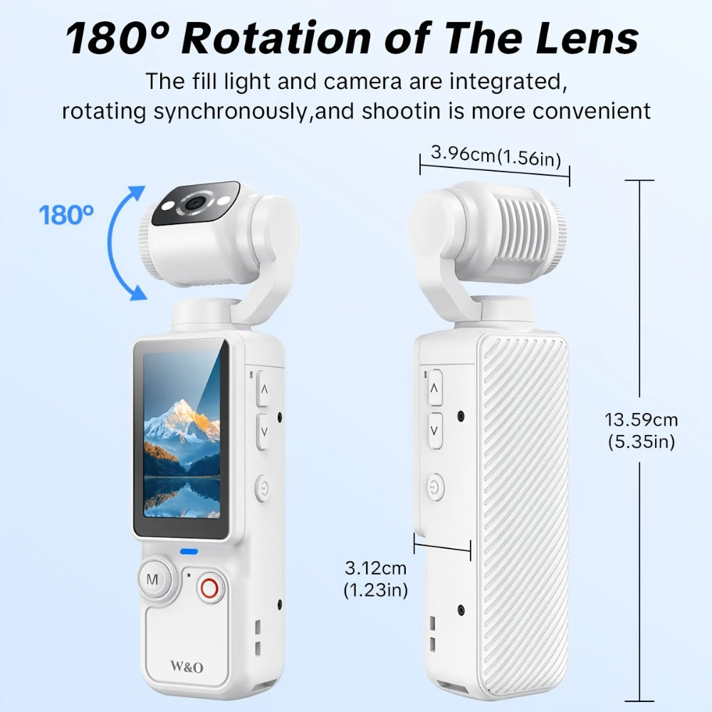 4K Pocket Camera with 180° Rotating Lens, 100MP, 2000mAh Battery & 32GB Card – 1.9" Screen, USB-C Charging, Webcam Function