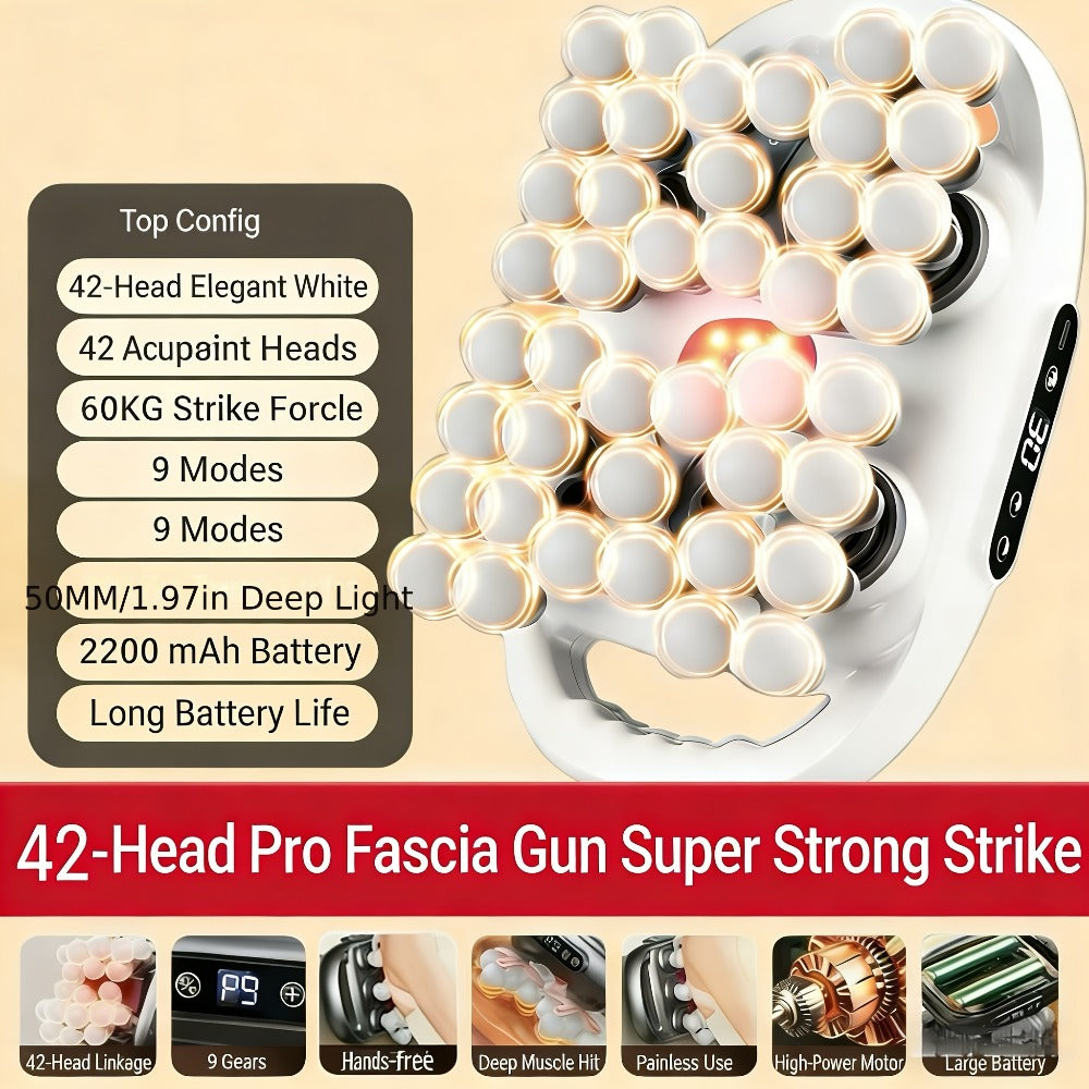 Massage Gun, 42-Head Percussion Fascia Gun with 9 Speed Modes, Deep Tissue Massager for Back, Neck