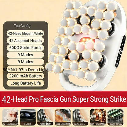 Massage Gun, 42-Head Percussion Fascia Gun with 9 Speed Modes, Deep Tissue Massager for Back, Neck