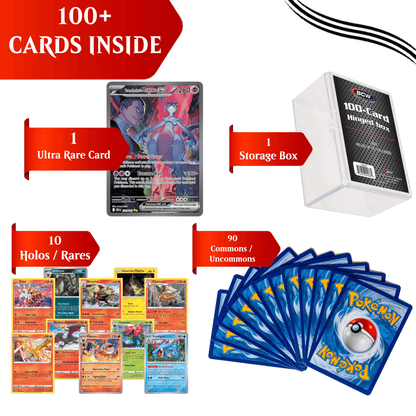 Trading Card Game 100-Plus Character Card Assortment with Plastic Deck Box and Mixed Artwork