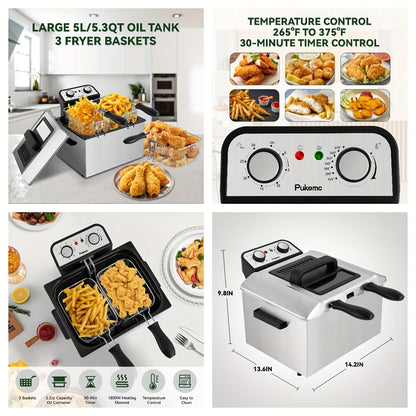 Black Deep Fryer in 1.5L to 6L Sizes with Foldable Basket Handle, Transparent Window and Removable Lid