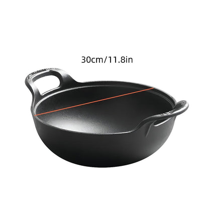 Cast Iron Wok Skillet Non-Stick Deep Stir Fry Pan with Dual Handles – Uncoated Traditional for Home Cooking, Dining and Outdoor Meals