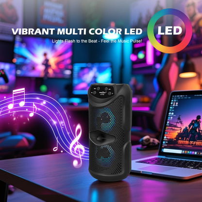 Outdoor Bluetooth 5.3 Speaker Mini with LED Light, TWS Stereo Pairing, TF Card Slot & Extended Battery