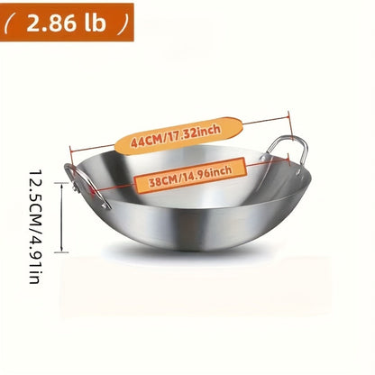 Stainless Steel Wok & Frying Pan, Non-Stick Cooking Surface, Handle, Compatible with Gas, Induction & Electric Stovetops