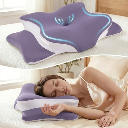 Cervical Neck Pillow for Sleeping - Butterfly Contour Memory Foam Support for Back & Side Sleepers