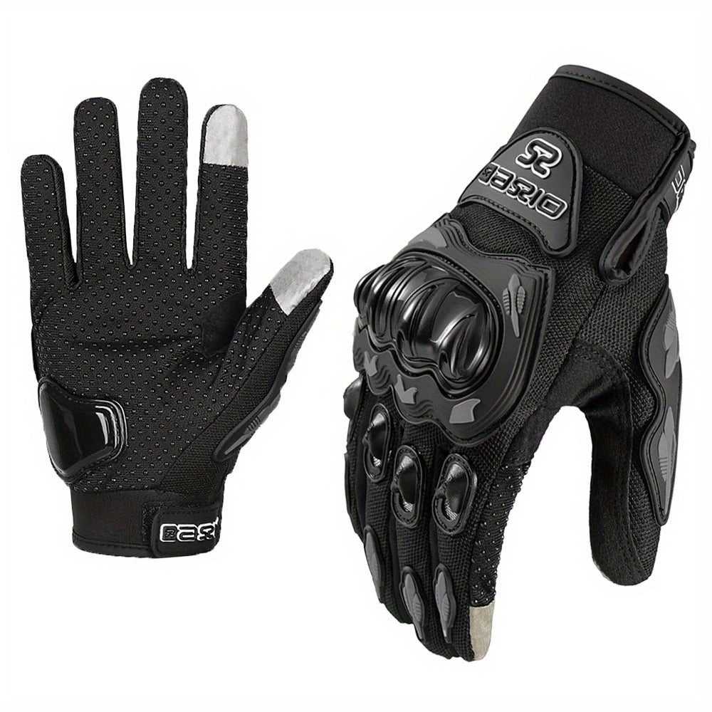 Full-Finger Motorcycle Gloves with Segmented Knuckle Shell, Wrist Tabs, Black or Red in M to XL