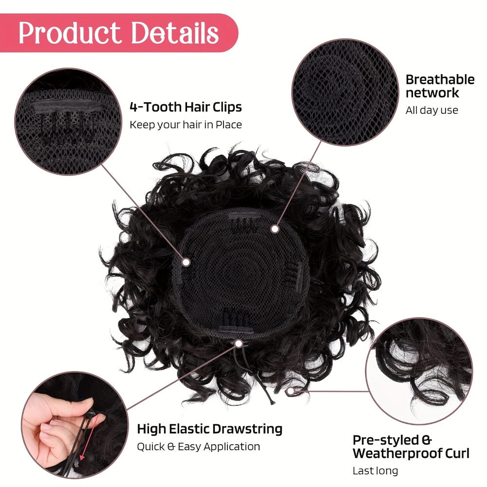 Drawstring Messy Bun Hair Extension 80g Curly Ponytail Voluminous Loose Bun Hairpiece for Women Thinning Hair Natural Look Black Brown