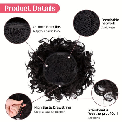 Drawstring Messy Bun Hair Extension 80g Curly Ponytail Voluminous Loose Bun Hairpiece for Women Thinning Hair Natural Look Black Brown