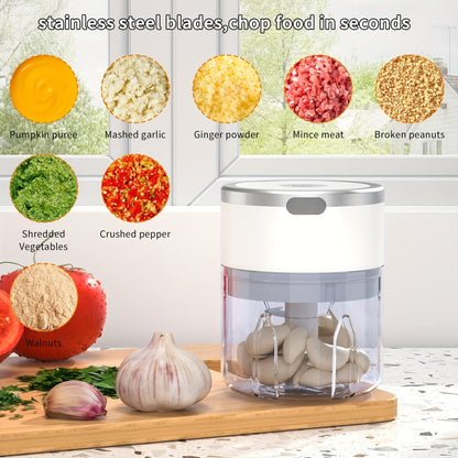 Mini Electric Garlic Chopper USB Rechargeable - Electric Food Chopper & Masher, Portable Garlic Crusher for Meat