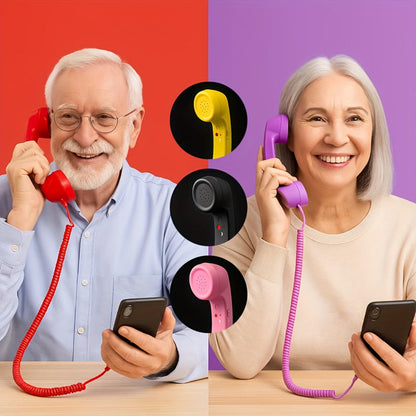 Retro Phone Handset for Smartphone Tablet & Computer, Hands-Free Calling, Volume Control, Clear Sound