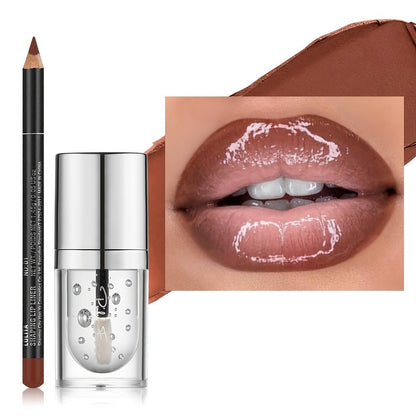 Lip Liner and Clear Lip Oil Duo with Silver-Cap Tube in Shade Options 01, 02 and 03 for Everyday Makeup