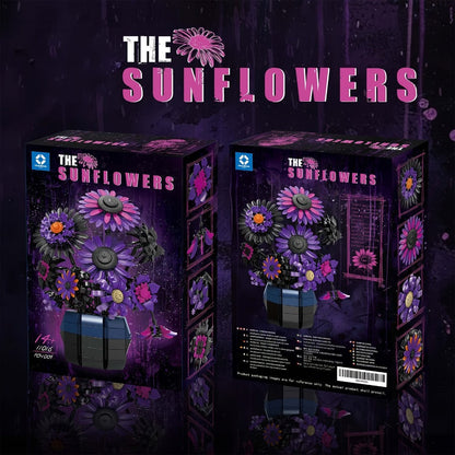 Sunflower Building Blocks Bouquet Set for Adults – Purple Van Gogh Art Botanical Flower Brick Kit Creative Home Decor Display Model