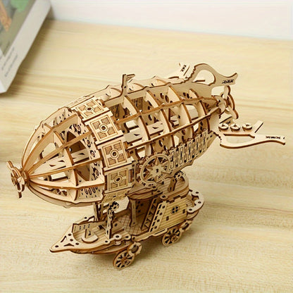 Steampunk Wooden Airship Model Kit with 160 Pieces and Pictured 18.5 x 12.8 x 16.5 cm Assembled Size
