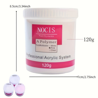 No Lamp Acrylic Nail Extension Powder 120g Clear Pink White, Crystal Formula for Carving 3D Nail Art