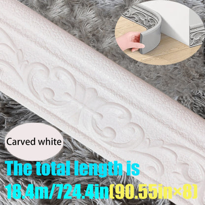 3D Self-Adhesive Foam Baseboard Wall Trim Sticker Waterproof Peel and Stick Carved Wallpaper Border Skirting for Home Decor White Silver