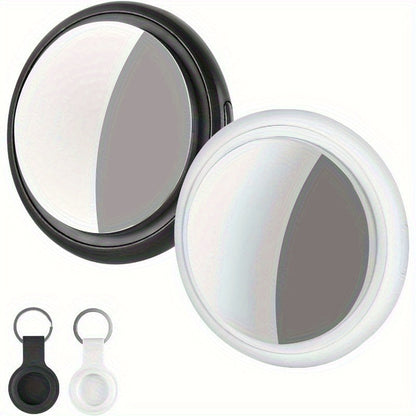 Two-Pack Round Apple Find My Item Trackers in Black and White with Silicone Key Ring Holders