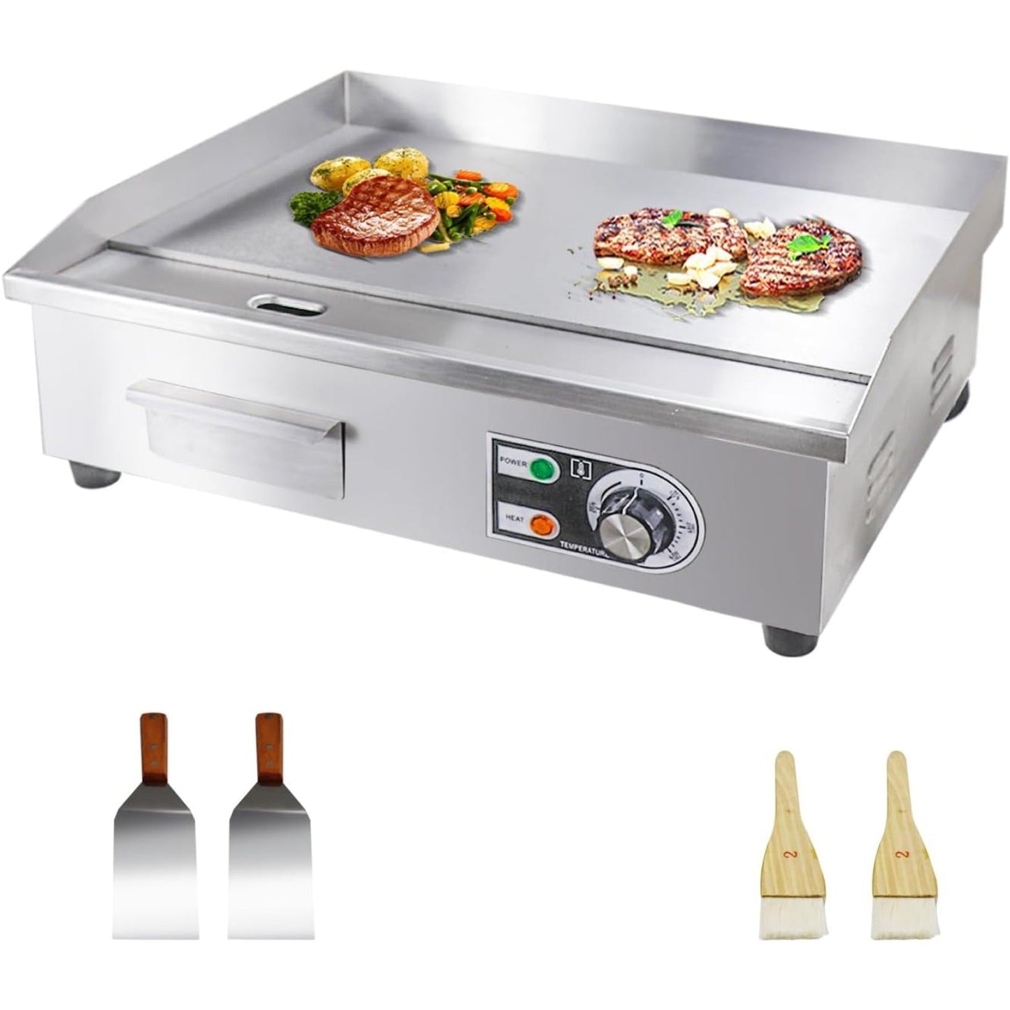 Electric Flat Top Grill 14"/22", Commercial Teppanyaki Griddle, Non-Stick Cast Iron Cooking Surface