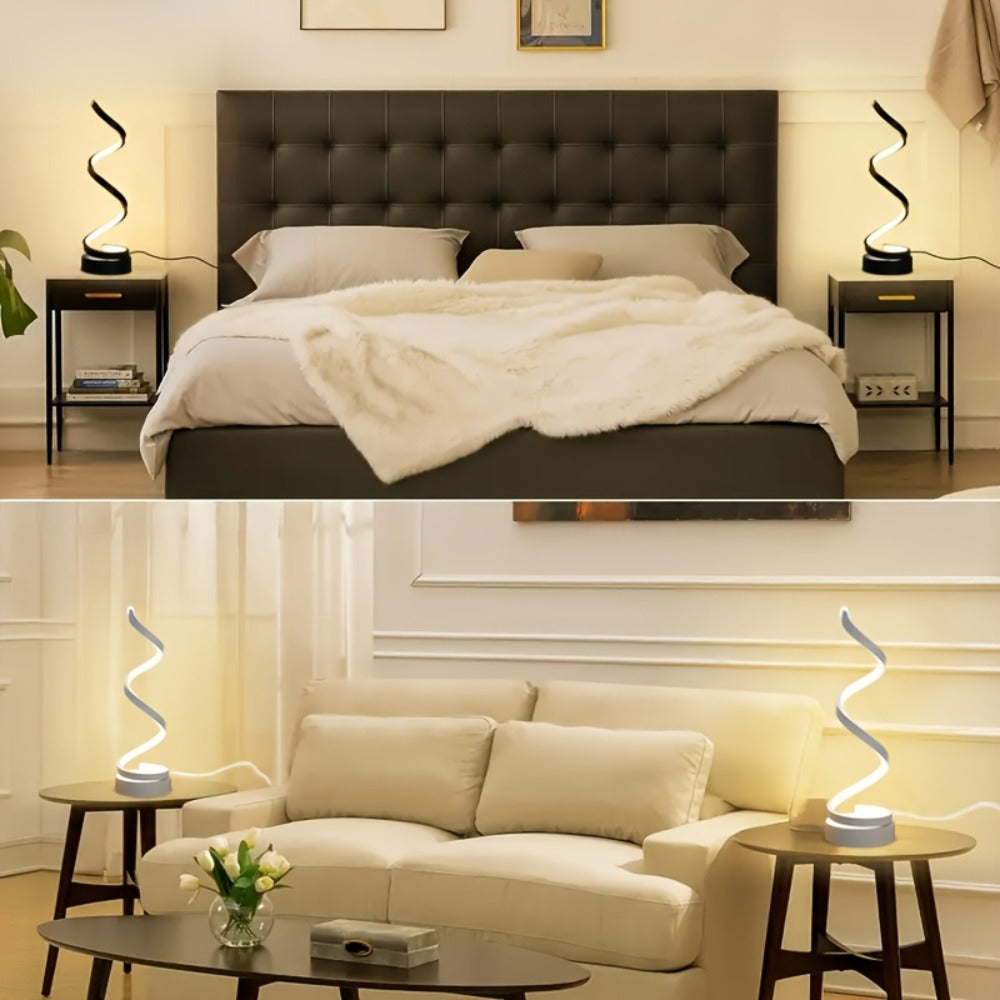Dimmable Spiral Table Lamp with Touch Control & USB-C Charging Port, 3-Way Brightness Bedside Nightstand Lamp